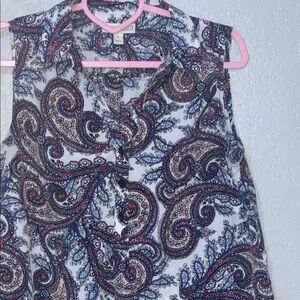 Dana Buchman Paisley Print Blouse in Pink and Blue Size L